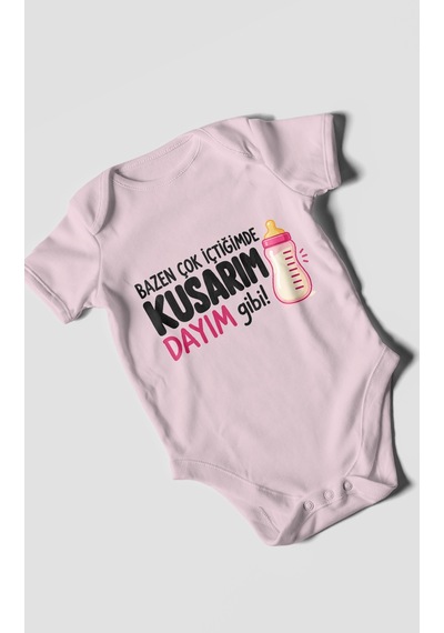 Morivokids Dayıya Özel Kısa Kollu Bebek Body %100 Pamuk Zbn186-kk Bebe Pembe