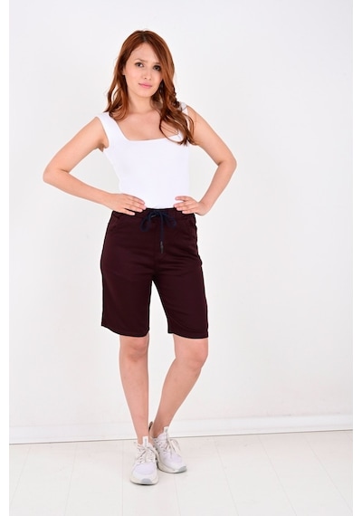 Black Steel Kadın Gabardin Şort-7100 Haki