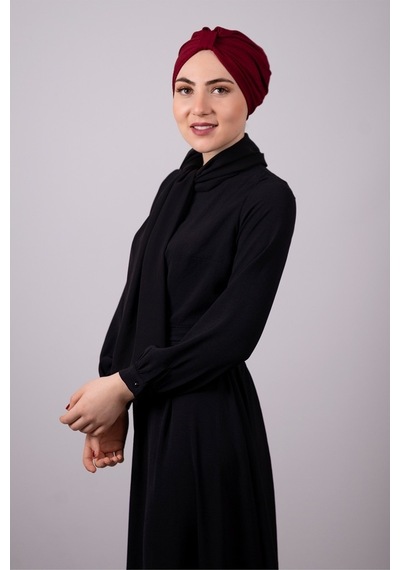 Hürrem Bone Bordo Pratik Hazır Geçmeli Tesettür Bone Petekli Büzgülü 1204E_16 Bordo