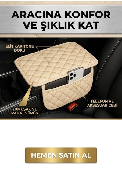 Bej Deri Araç İçi Organizer Kolçak Oto Düzenleyici Kol Dayama Saklama Kutusu Telefonluk Çok Amaçlı Organizer Oto Kolçak Organizer Kol Dayama Organizeri