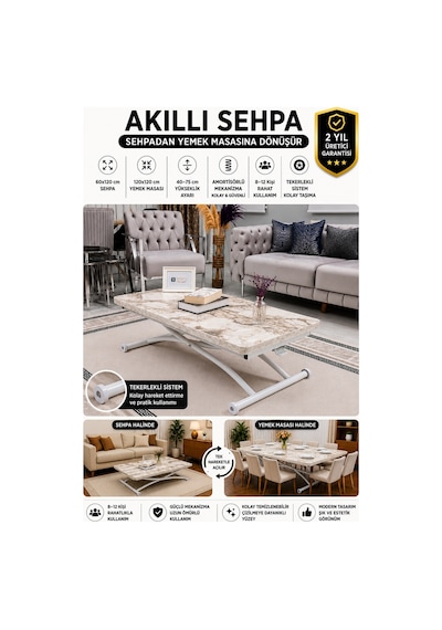 Juppo Üst Tabla Mdf Beyaz Mermer Oval Köşe Alt Beyaz Dışa Kıvrım