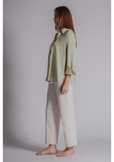 Braccas Kadın Keten Karışımlı Yandan Cepli Beli Lastikli Relaxed Fit Pantolon Naturel Naturel