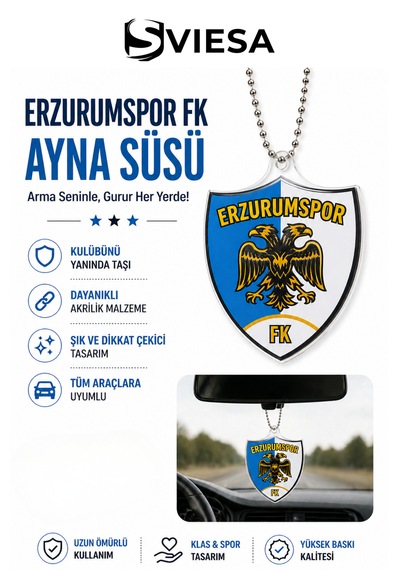 Erzurum Spor Fk Araç Dikiz Aynası Süsü Taraftar Logolu Pleksi Ayna Aksesuarı Araba İç Aksesuar 1 Adet