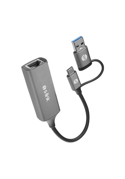 S-link Swv-usbc029 Gri Metal Type-c + Usb3.0 Çeviricili 10/100/1000mbps Adaptör, Usb3.0 Ethernet Çevirici, Type C Ethernet Çevirici