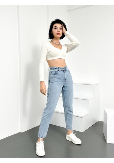 Mavi Kar Kadın Mom Jean Yüksek Bel Likrasız Pamuk Kot Pantolon Anna Model 001