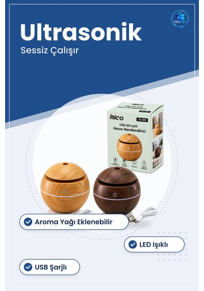 Hava Nemlendirici Usb Şarjlı Ahşap Görünümlü Ultrasonik Sessiz Ar