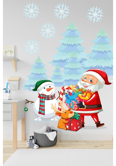 Crevidi Noel Baba Ve Sevimli Kardan Adam Çocuk Odası Stickeri