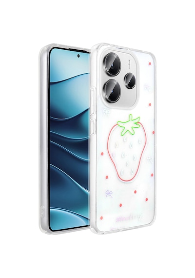 Xiaomi Redmi Note 14 4g Kılıf Şeffaf Figürlü Mkst Folk Sert Kapak - Çilek Beyaz