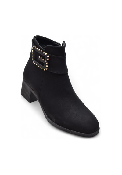 6592 Günlük Fermuarlı Kadın Topuklu Bot Ayakkabı Nubuk Siyah Klasik Topuklu Bot Siyah