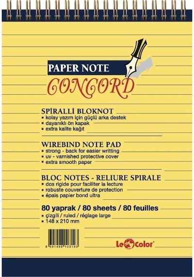 Lecolor Concord Plus Bloknot A5 80Yp Çizgili