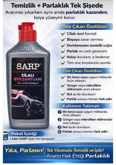 Sarp Cilalı Araba Şampuanı Konsantre Araç Yıkama Şampuanı