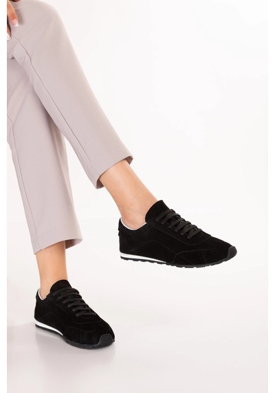 Gondol Kadın Hakiki Deri Süet Günlük Rahat Sneaker Als.100 Siyah Süet