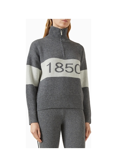Izaak Azanei Ski Aspen Zip - Up Sweater, Şık Ve Lüks Kadın Yün - Kaşmir Kazak Gri