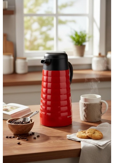Nora 2 Litre Çelik Termos Kırmızı Açık Gri