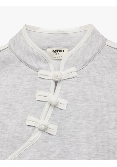 Koton Düğmeli Şardonlu Uzun Kollu Hakim Yaka Sweatshirt Kar Melanj 7wkg10607ak Gri Melanj