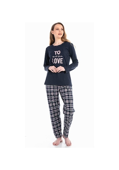 Vishenka Kadın Love Yazı Baskılı Pamuklu Pijama Lacivert