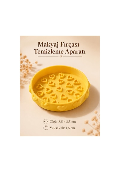 Makyaj Fırçası Temizleme Aparatı 3d Baskı Kalp Desenli Fırça Yıkama Aparatı 8,5 Cm Sarı