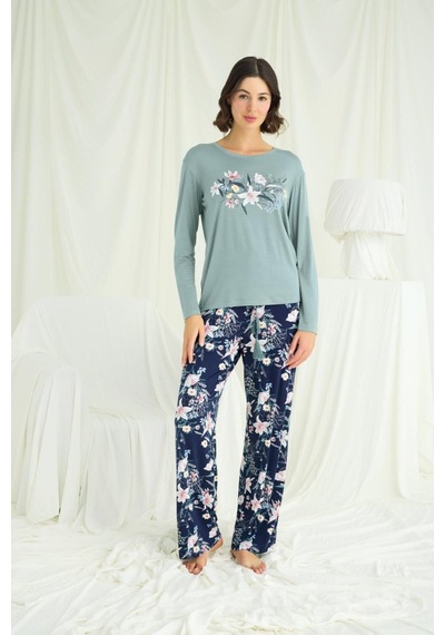 İkikareshop Çiçek Ve Yaprak Desenli Baskılı Pijama Takımı Çok Renkli