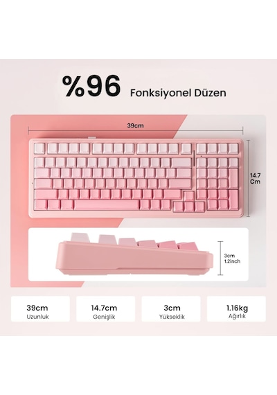 Aula F99 3 Modlu Mekanik Kablosuz Oyuncu Klavyesi Rgb Hot Swap Dream Sakura Switch Makrolu Gradyan Pembe