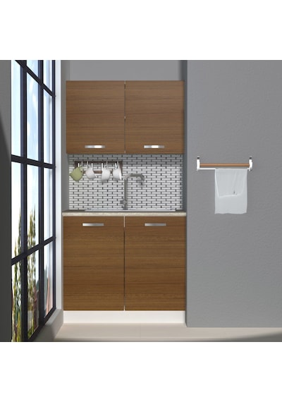 Decoraktiv Mini 90 Mdf Hazır Mutfak Dolabı - Tezgah Dahil - Naturel Ceviz