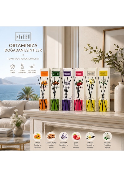 Niyebu Ortam Ve Bambu Kokusu 100ml 4-çubuklu Cam Şişe Mix Koku - 24'li Paket Diğer
