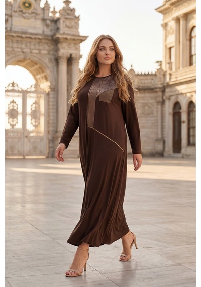 Hermevsim Wearon Kadın Büyük Beden 2 İp Penye Süs Derili Taşlı Beste Kahve Elbise Kahverengi Hermevsim Wearon Kadın Büyük Beden 2 İp Penye Süs Derili Taşlı Beste Kahve Elbise Kahverengi