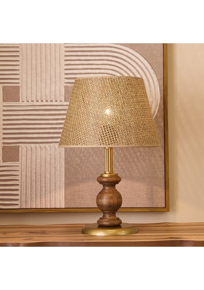 Lighting Fiona Ahşap Abajur - Ceviz Ayak / Kahverengi Başlık - 40 Cm Çok Renkli
