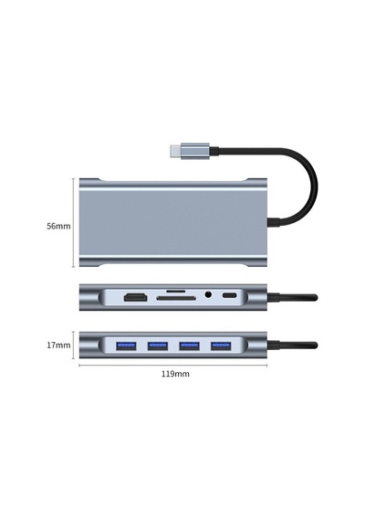 Type C Hub 11 İn 1 Usb C Docking Station 4k Hdmı,vga,type C Pd,usb3.0,rj45 Ethernet,sd/tf Aux Pc Uyumlu Adaptör Çoklay