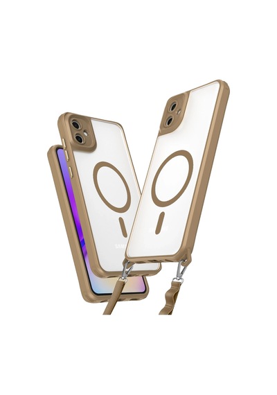 Samsung Galaxy A06 Uyumlu Manyetik Magsafe Destekli Askı Aparatlı Darbe Emici Kılıf Kahverengi