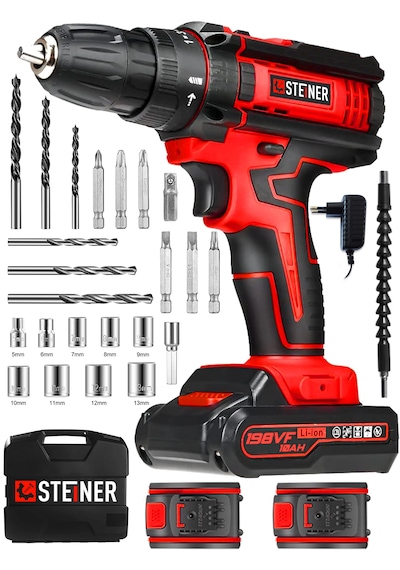 Steiner ST-198VF K Çift Akülü Darbeli Matkap Şarjlı Vidalama Kırmızı