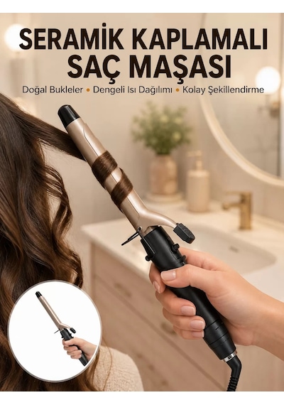25 Mm Seramik Saç Maşası 230 C Kalın Bukle Ve Hacimli Dalga 2 Yıl İthalatçı Garantili - Mh-hs6446-6092