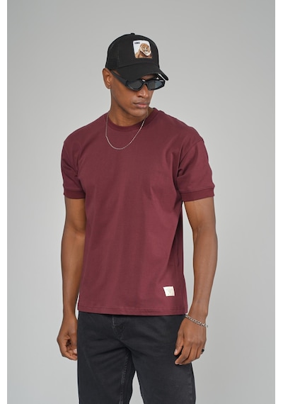 King Brich Slim Fit Kalıp Kolu Ribanalı Basic %100 Pamuklu Tişört Bordo
