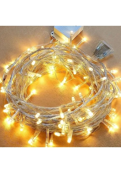 10m 60 Led Pilli 2 Kademeli Gün Işığı Şeffaf Kablo Çok Renkli