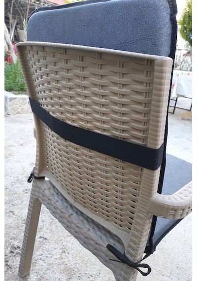 1 Adet Rattan Arkalıklı Sandalye Minderi - Primer K.gri Koyu Gri