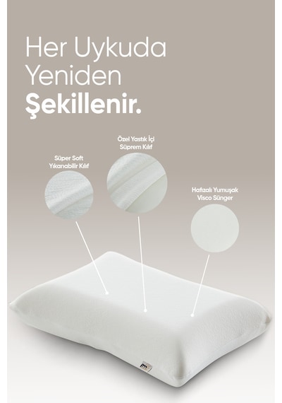 Termal Visko Yastık Isı Dengeleyici - Akıllı Lüx Visco Yastık - Isı Hafızalı Tombul Ortopedik Yastık Beyaz