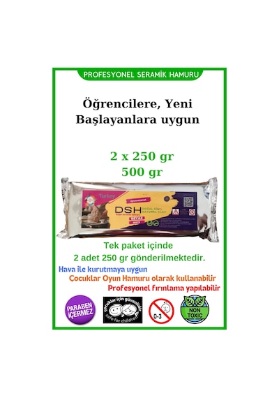 Doğal Seramik Hamuru 2x 250 Gr 500 Gr Kil Çamuru, Okul Için Doğal Oyun Hamuru