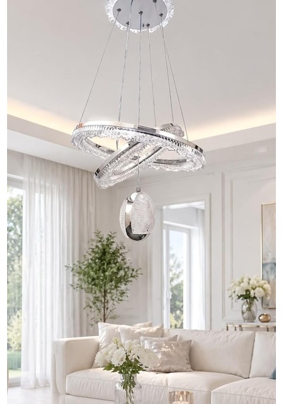 Rüya Modern Krom Tasarım Sarkıt Led Avize 3 Renk Işık Kristal Görünüm Oturma Odası Yemek Odası Salon Yatak Oda Diğer