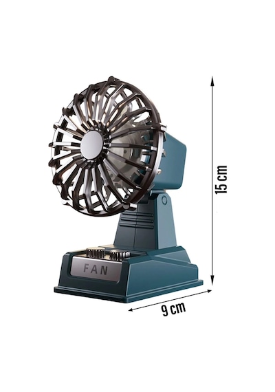 Exenar - Mavi - Şarjlı Masaüstü Mini Vantilatör Retro Tasarım 2 Kademeli Mini Fan 500 Mah Taşınabilir Fan