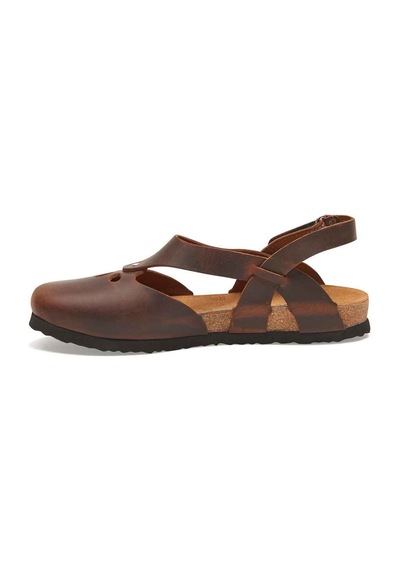 Comfortfusse Megan - Kadın Ortopedik Hakiki Deri Sandalet Kahverengi Yağlı Deri