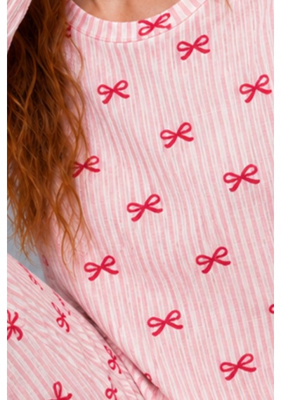 Kadın Çizgili Rahat Kalıp İkili Açık Pembe Pijama Takımı 4805
