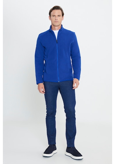 AC&Co / Altınyıldız Classics 4A5221100014SKS3XL Standart Fit Fermuarlı Bato Yaka Polar Erkek Ceket Saks Mavisi