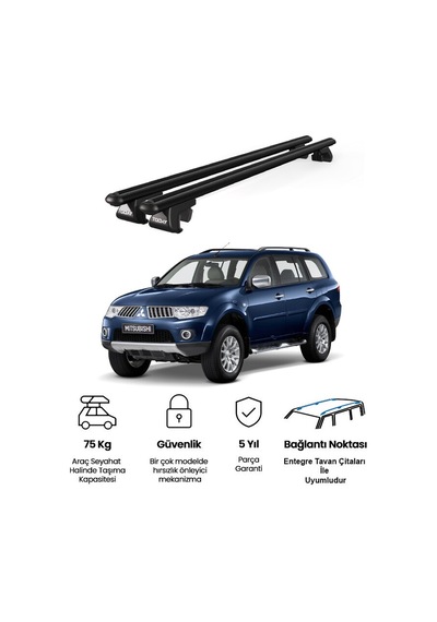 Venüs Mitsubishi Pajero Sport 5d 1996-2008 Uyumlu Siyah Ara Atkı Port Bagaj Tavan Barı
