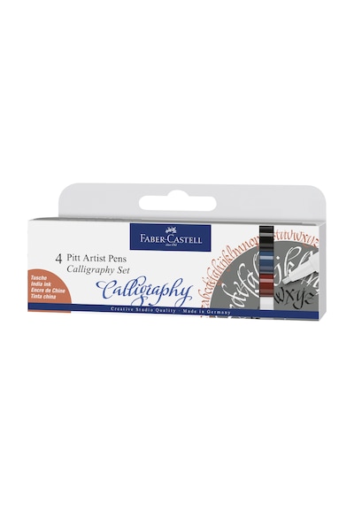 Faber-Castell Pitt Kaligrafi Çizim Kalemi Seti 4’lü,2 mm Kesik Uç,Kalıcı Hint Mürekkebi, Solmaya Dayanıklı, 4 Renk