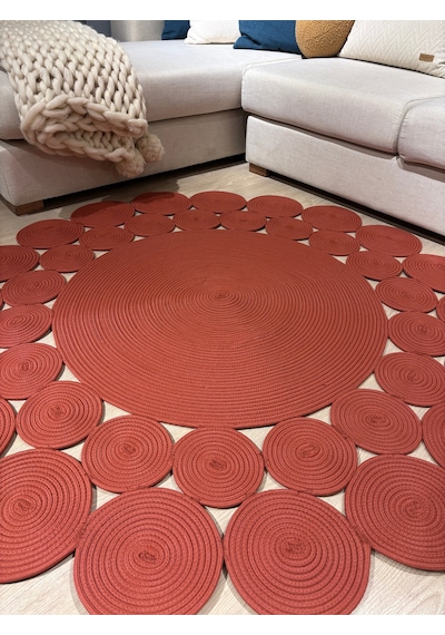 Mavaux Hasır Jüt Çiçek Desenli Kilim Halı Natural