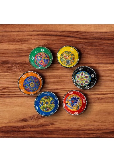 Seramik Çerezlik Sosluk Kahvaltılık Sunumluk Kase El Yapımı Hand Made - Kabartma Çiçek Desenli Çok Renkli