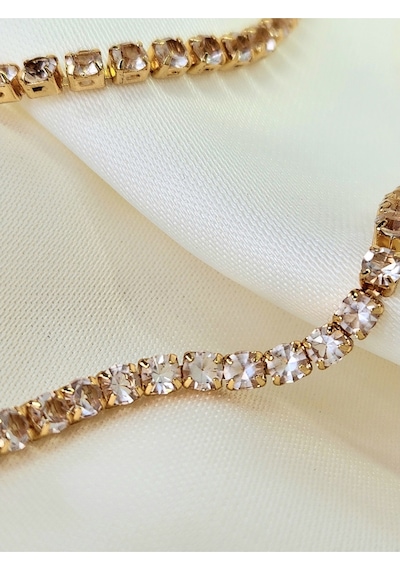 Eva Takı Zirkon Taşlı Su Yolu Rhinestone Uzun 72 CM Gold Renk Kolye Siyah