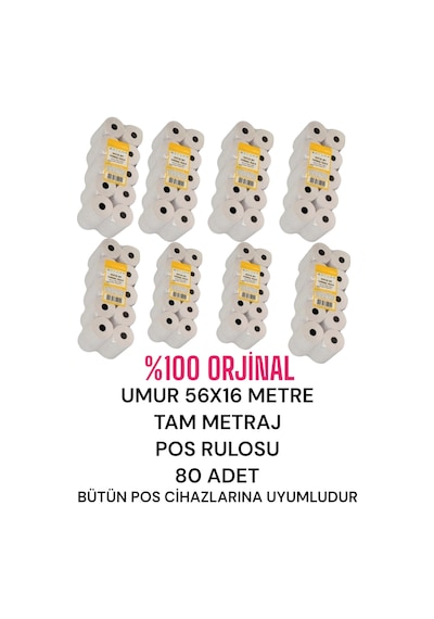 Umur 56x16 Metre Tam Metraj Pos Rulosu 80 Adet Termal Rulo Yazarkasa Rulosu