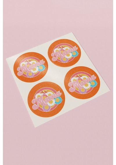 Mama Çiçekli Retro Yuvarlak Sticker Etiketi 3x3cm St2400 Çok Renkli