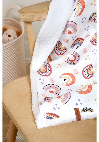 Fluffy Bebek Battaniyesi 80x100 Cm Gök Pudra Kundak Puset Çift Taraflı Koyun Tüyü Battaniye