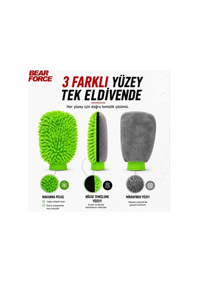 Robeve Bear Force 3 Ü 1 Arada Makarna Peluş Mikrofiber Araç Yıkama Eldiveni Böcek Temizleme Yüzeyli, Çiziksiz Oto Yıkama Eldiveni, Yüksek Köpük Tutucu Kir Hapsedici Mikrofiber Temizlik Eldiveni